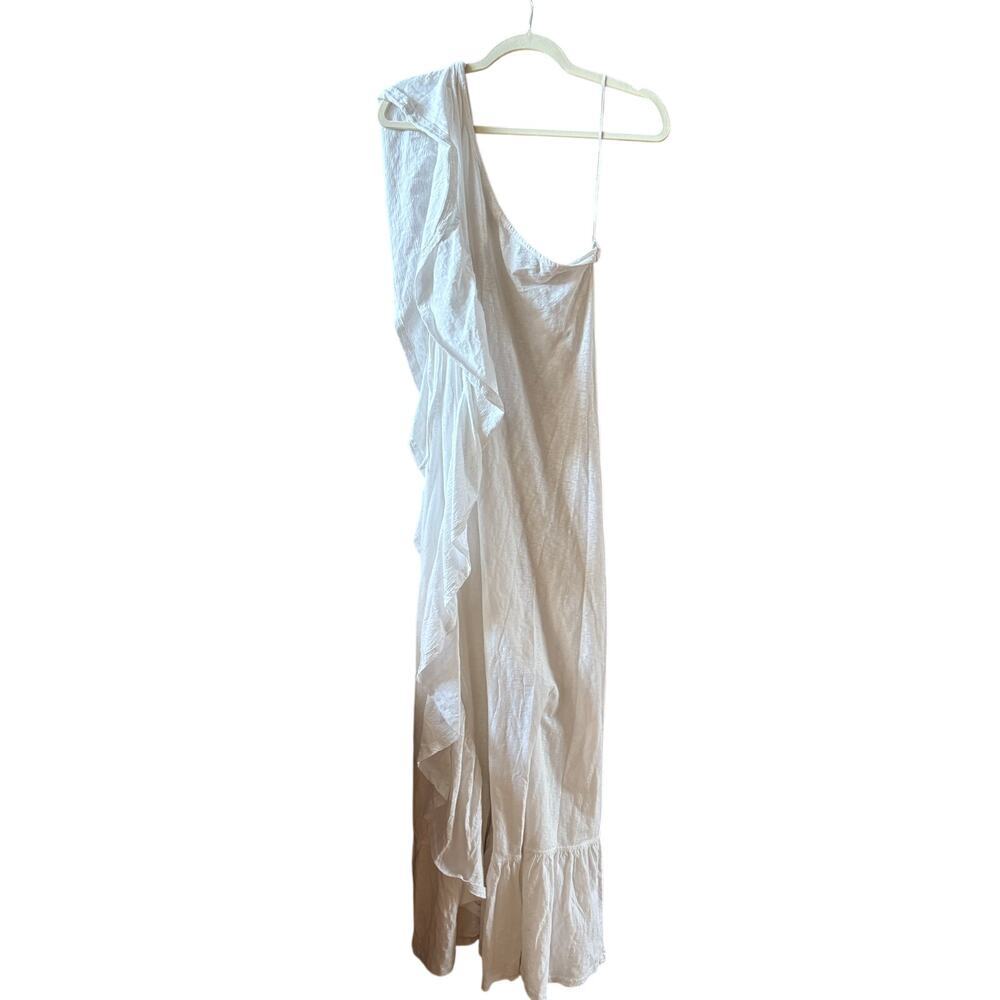 Elisa Slub Cotton White Maxi Dress Ruffled One Shoulder Dress Medium - Picture 14 of 16